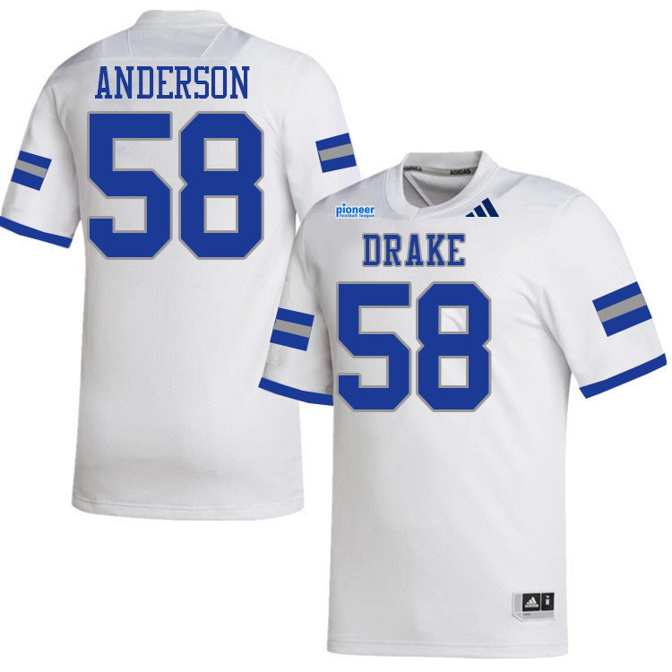 Drake Bulldogs #58 Trystan Anderson College Football Jerseys,Uniforms-White